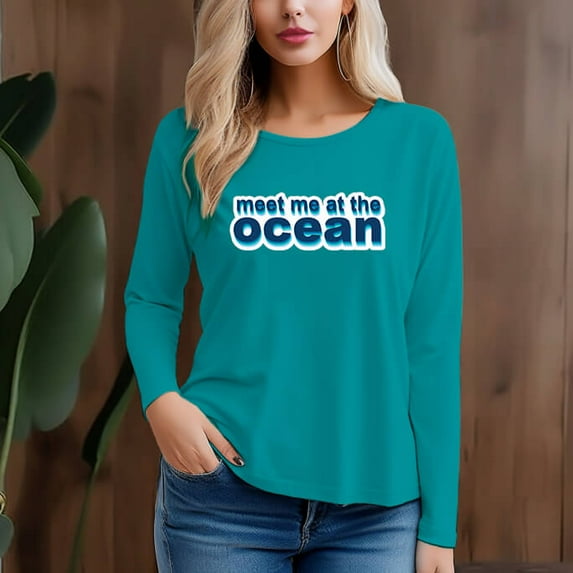Women's 300g 100% Cotton Ocean Design Long Sleeve T-Shirt