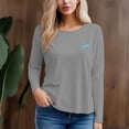 thumbnail image 1 of Women's 300g 100% Cotton Round Ink Blue Print Neck Regular Solid Long Sleeve T-Shirt, 1 of 12