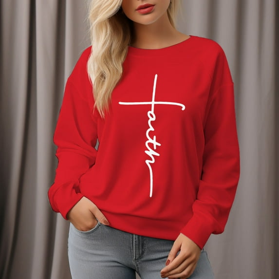 Women's 300g Faith Letters Round Neck Pullover Sweatshirt