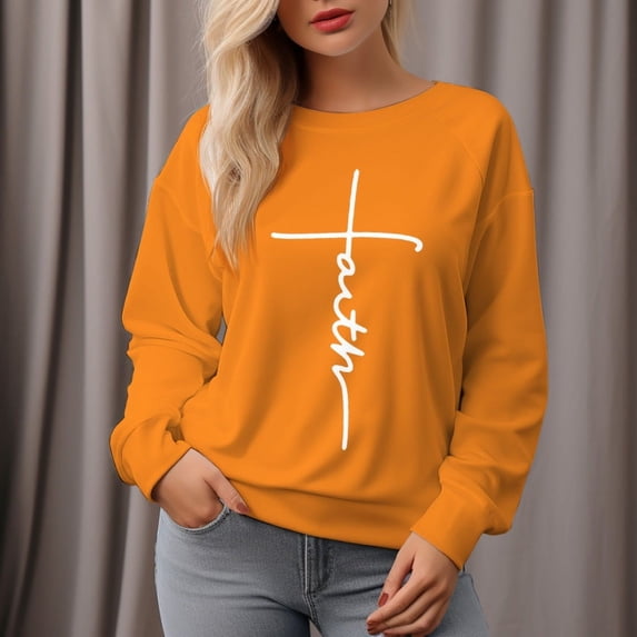 Women's 300g Faith Letters Round Neck Pullover Sweatshirt