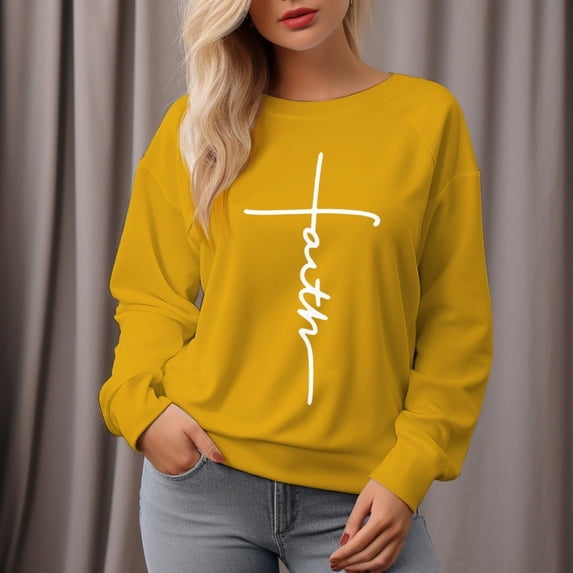 Women's 300g Faith Letters Round Neck Pullover Sweatshirt