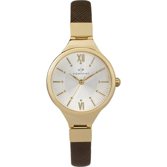 Women's 30mm Two-Tone Dial Watch, Brown Strap