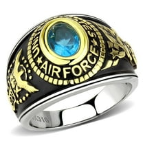 Women's 316 Stainless Steel Two Tone Gold Air Force Military Blue Topaz CZ Ring - Size 10