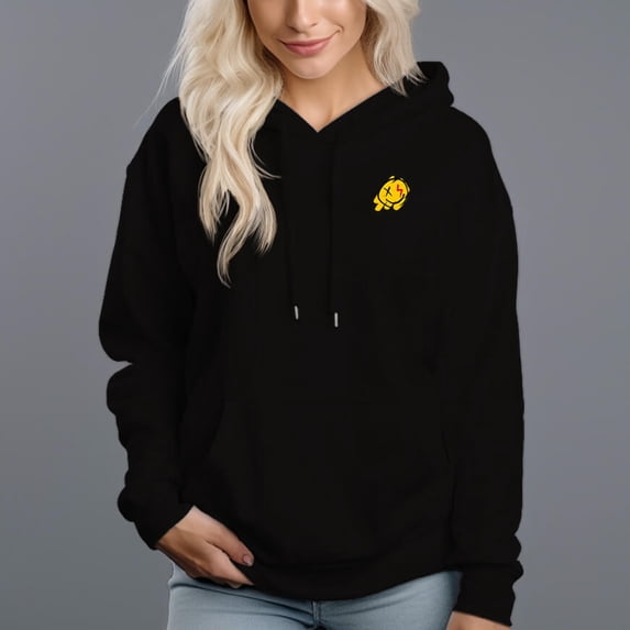 Women's 330g 100% Cotton Yellow Smiley Face Pattern Design Hoodie