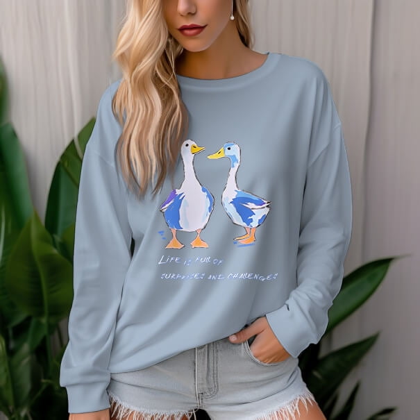 Women's 330gm 100 Cotton Call Duck pattern Crewneck Sweatshirt