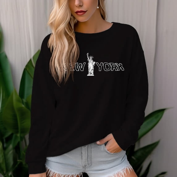 Women's 330gm 100% Cotton Statue of Liberty Graphic Crewneck Sweatshirt