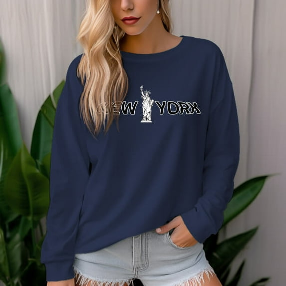 Women's 330gm 100% Cotton Statue of Liberty Graphic Crewneck Sweatshirt