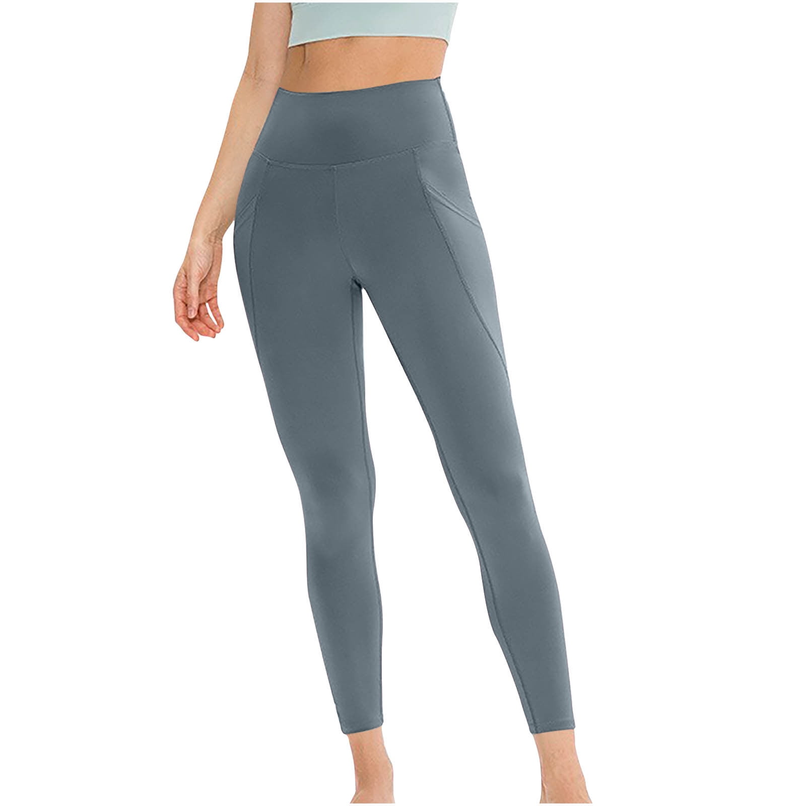 Women's 34" High Waisted Extra Long Leggings Yoga Over The Heel Leggings with Pockets Gray 2XL
