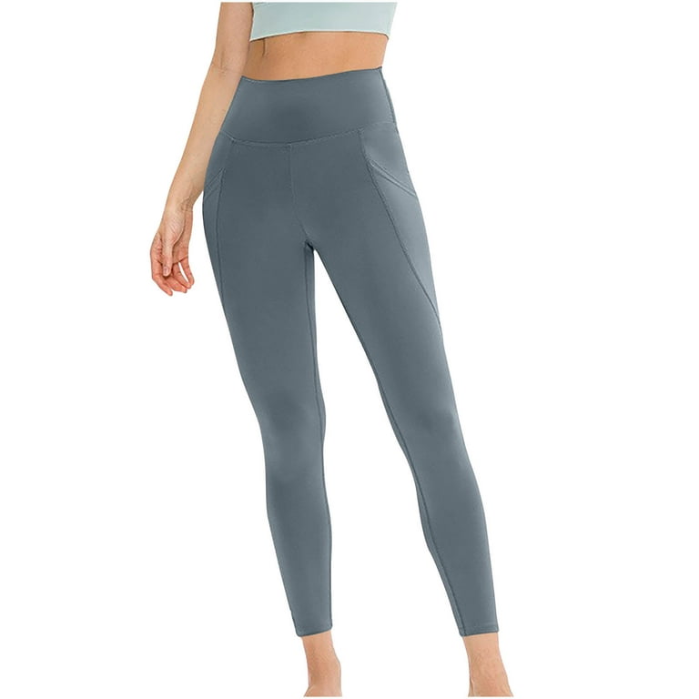 Women's 34 High Waisted Extra Long Leggings Yoga Over The Heel Leggings  with Pockets Gray XL 