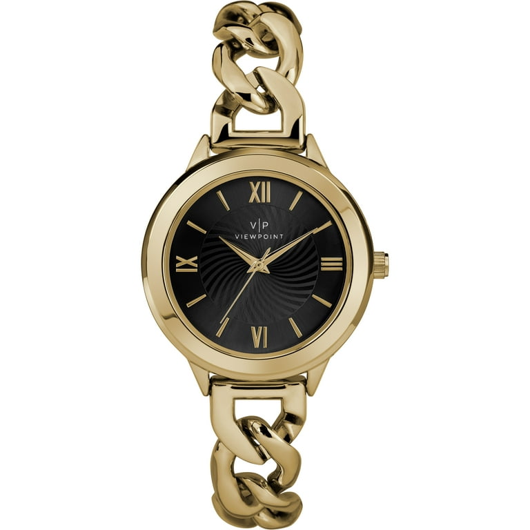 Women s 34mm Black Dial Watch Gold Tone Bracelet Walmart