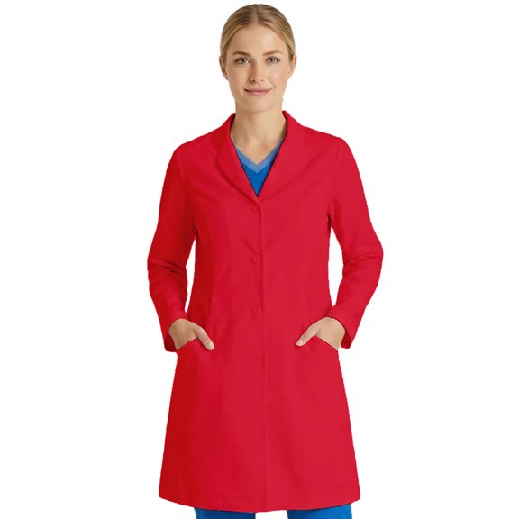Women's 35" Consultation Lab Coat, 4-Button, 4 Pockets, Red, M