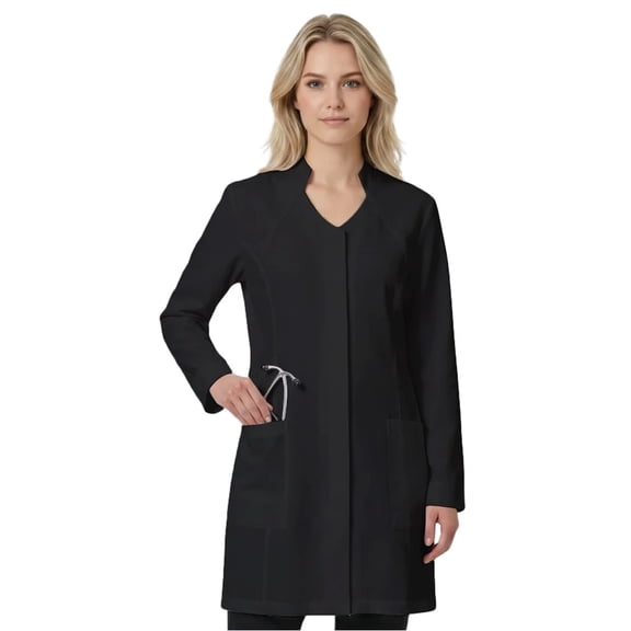 Women's 35" Stand Up Collar Medical Lab Coat, Black, M