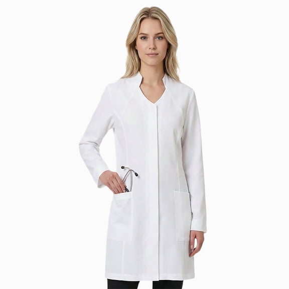Women's 35" Stand Up Collar Medical Lab Coat, White, L