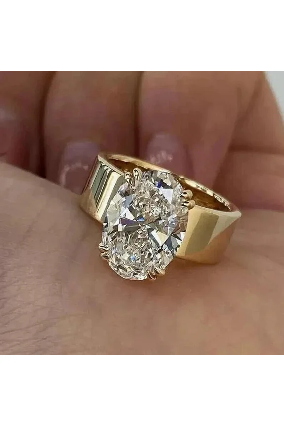 Women's 3Ct Oval-Cut Moissanite Solitaire Ring in 14K Yellow Gold Plated