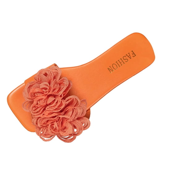 Women's 3D Floral Flat Sandals Square Open Toe PU Leather Slip on Sandals Floral Slip on Dressy Cute Vacation Slides Sandal 2026 Summer Beach Outfits