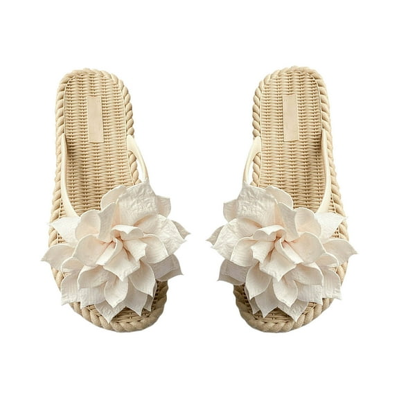 Women's 3D Floral Flip Flops Elegant Appliques Beach Thongs Sandals Boho Summer Flats Shoes