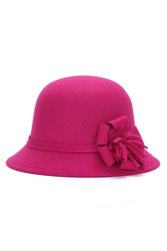 Women's 3D Floral Wool Cloche Hat, Retro Vintage Style Dome Hat for Wedding and Special Occasions, Elegant Tea Party Hat, Formal Winter Church Hat Hot Pink