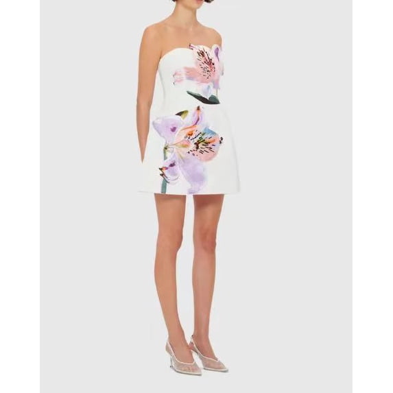 Women's 3D Flower Applique Mini Dress, Strapless A-Line Party, Prom and Cocktail Style