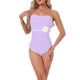 thumbnail image 1 of INSPIRE CHIC Women's 3D Flower Bandeau Bikini Sets, 1 Piece Edge Contrast Color Tummy Control Monokini Swimwear Bathing Suit X-Large Light Purple, 1 of 5
