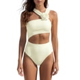 thumbnail image 1 of INSPIRE CHIC Women's 3D Flower Bandeau Bikini Sets 2 Piece Single Side Wide Double Strap Tops High Waist Bottoms Swimwear Bathing Suits X-Large White, 1 of 5