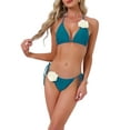 thumbnail image 1 of INSPIRE CHIC Women's 3D Flower Halter Bikini Sets, 2 Piece Double Straps Tie Triangle Bottoms Swimwear Bathing Suits Medium Cerulean Blue, 1 of 5