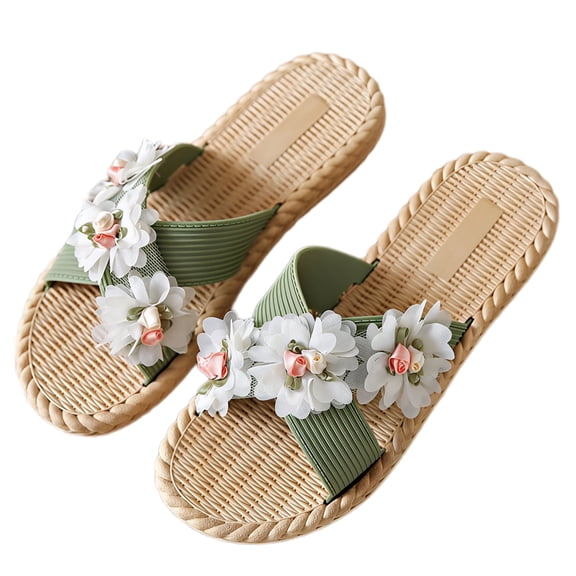 Women's  Flower Woven Slides, Non-Slip Summer Sandals