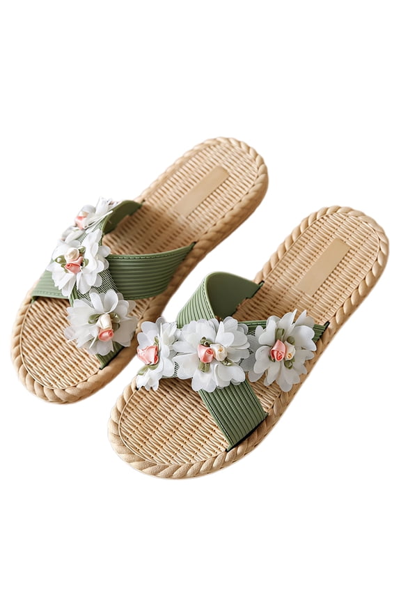 Women's Flower Woven Slides, Non-Slip Summer Sandals