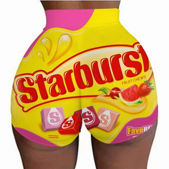 Women's 3D Graphic Booty Workout Shorts High Waisted Yoga Ahtletic Biker Shorts Hot Pants (Fruit Chews,L)