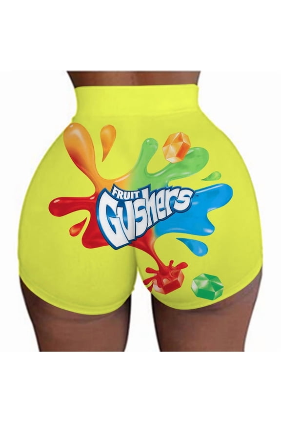 Women's 3D Graphic Booty Workout Shorts High Waisted Yoga Ahtletic Biker Shorts Hot Pants (Gushers,M)