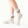 thumbnail image 1 of Women's 3D Pom-Pom Animal Socks, Mid-Calf Fun Socks with Cute Cartoon Designs, Novelty Cotton Crew Socks, Playful Ankle Socks for Women, Comfortable Casual Daily Socks - Khaki, 1 of 5