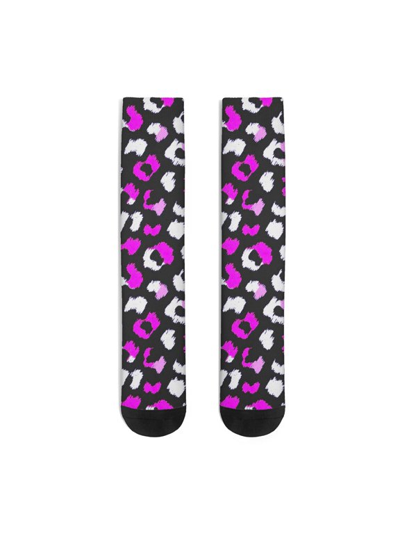 Women's 3D Printed Knee High Socks, 360 Seamless Long Tube Sports Stockings, One Size, Animal Leopard Print