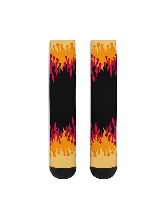 Women's 3D Printed Knee High Socks, 360 Seamless Long Tube Sports Stockings, One Size, Fire Flame Print