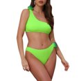 thumbnail image 1 of Women's 3D Rose Floral One Shoulder Ribbed Bikini Sets, 2 Piece Asymmetric Swimwear Bathing Suits Large Fluorescent Green, 1 of 5