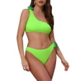 thumbnail image 1 of Women's Mother's Day 3D Rose Floral One Shoulder Ribbed Bikini Sets, 2 Piece Asymmetric Swimwear Bathing Suits X-Small Fluorescent Green, 1 of 5