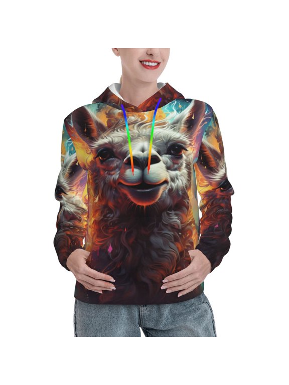 Women's 3DHoodie, Casual Pullover Sweatshirt with Pocket , Llama Smoke Weed Funny Print
