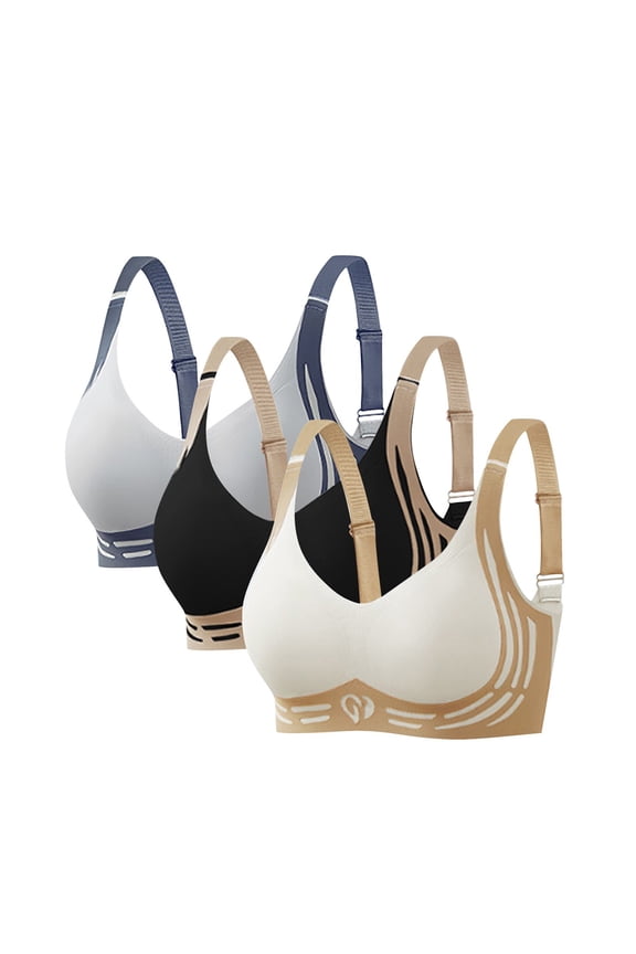 Women's 3PC Bra, Convertible Racerback Bra Seamless Push Up Full Coverage Daily Wear Full Coverage Supportive Bra Low Cut Full Coverage Bra, H L