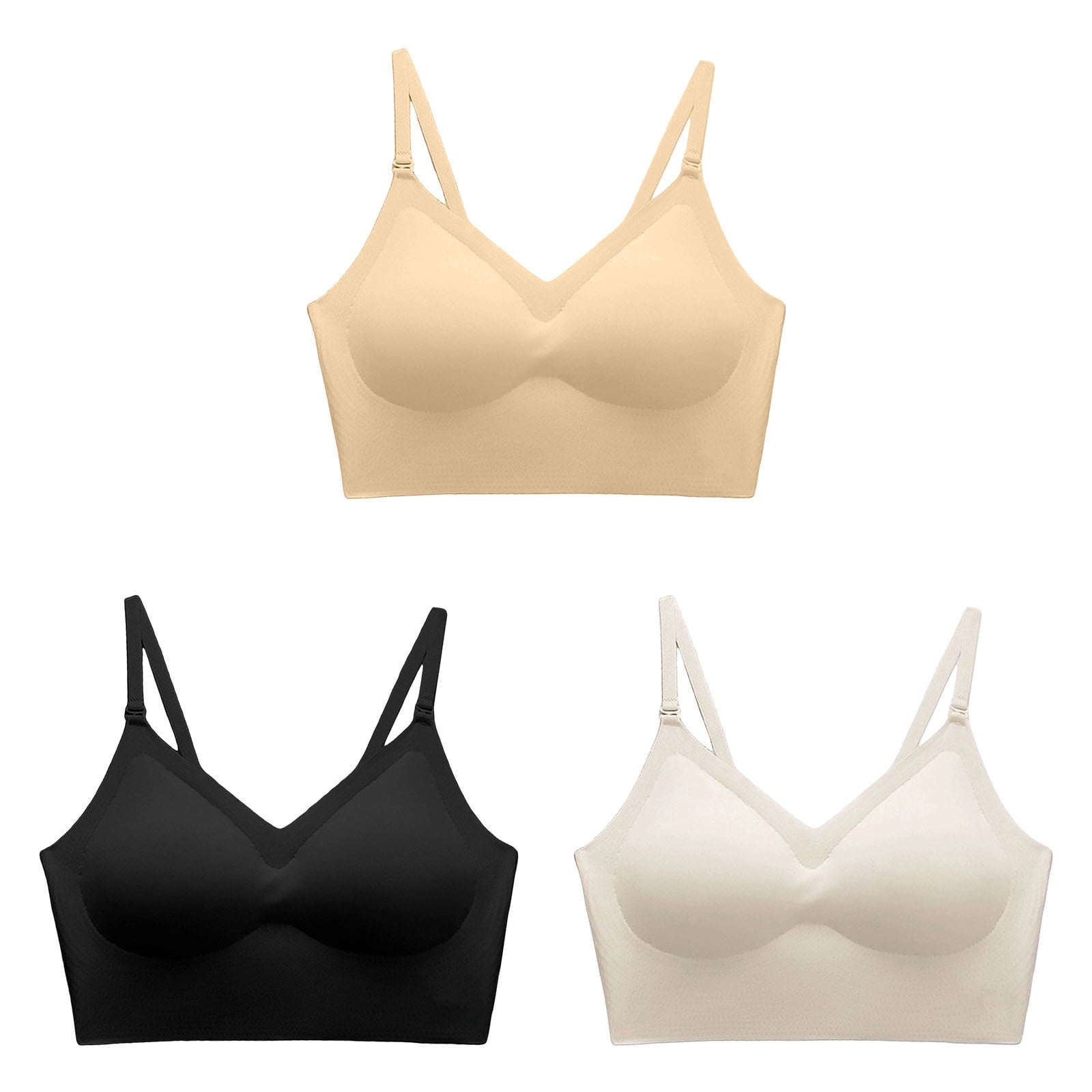 Women's 3PC Bra Seamless Wireless V‑Neck Soft Stretch Bralette ...
