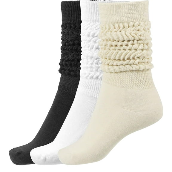 3Pairs Women's Slouch Socks - Thigh High Scrunch Socks, Soft Breathable, Value Bulk Assortment, Fits Shoe Size 5-11
