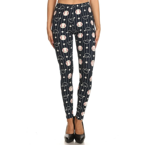 Women's 3X 5X Baseball Ball & Cap Pattern Printed Leggings