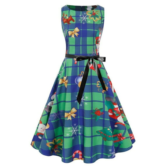 Women's 3d Christmas Print Dress Sleeveless Round Neck Dress Swing Dress Sexy Christmas Costume Holiday Party Dresses