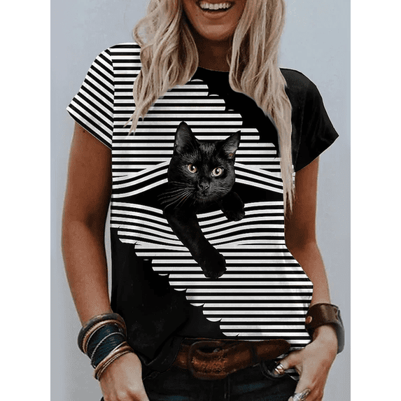 Women‘s 3d Dogs Cat Print T Shirt Fashion Womens Tees Tops Harujuku Kawaii Oversized Summer O-Neck Top Female Clothing 2024