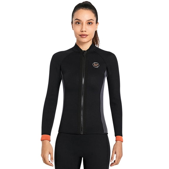 Women's 3mm Neoprene Long Sleeve Wetsuit Top, Front Zip Warm Surfing Jacket for Swimming Snorkeling Kayaking, Size XS (35 inches / 88.9 cm Length)