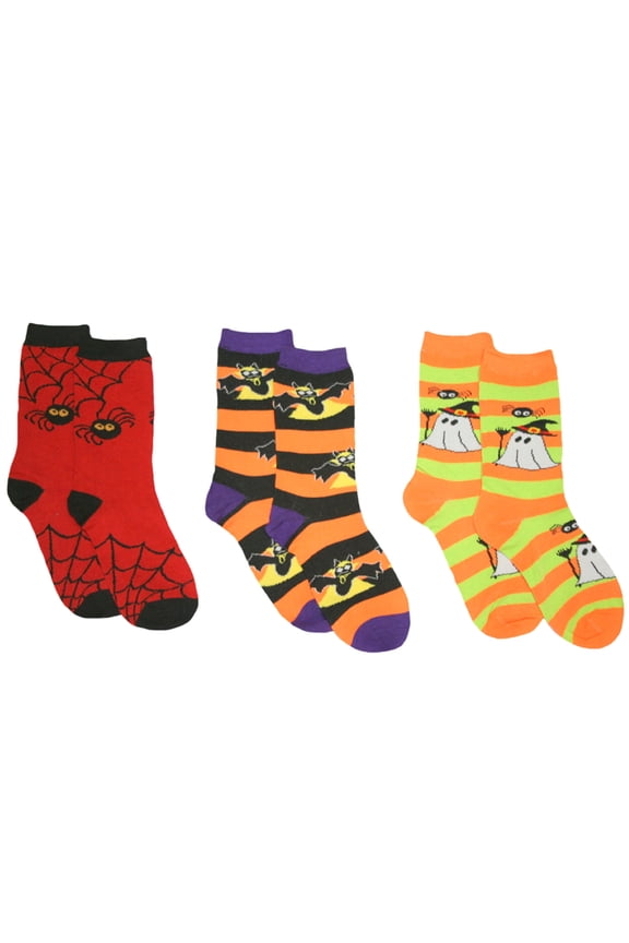 Women's 3pk Halloween Crew Socks - Spiders/Stripes