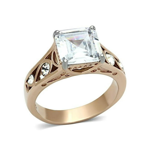 Women's 4.30Ct Princess Cut Cz Rose Gold Stainless Steel Engagement Ring Size 6