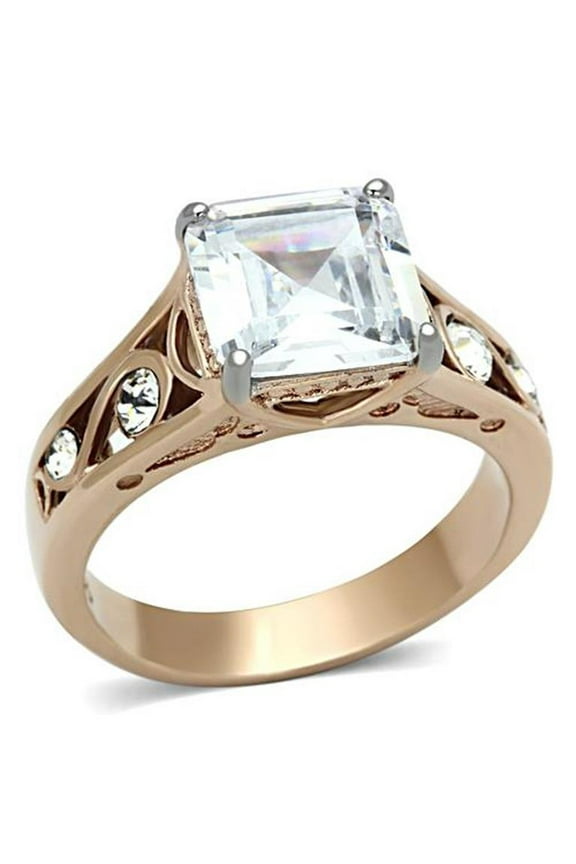 Women's 4.30Ct Princess Cut Cz Rose Gold Stainless Steel Engagement Ring Size 9