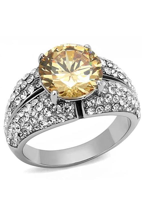 Women's 4.55 Ct Round Cut Champagne Cz Stainless Steel Engagement Ring Size 6