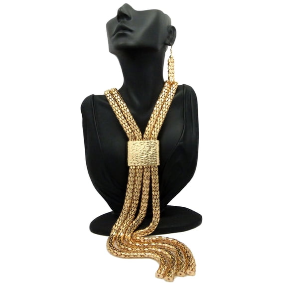 Women's 4 Cylinder Strand Necklace and Dangle Earrings Set in Gold-Tone