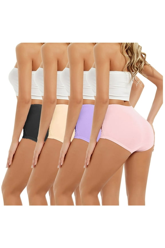 Women's 4-Pack High-Waisted Lace Briefs Plus Size Full-Coverage Brief Panties Breathable Butt-Lifting Underwear