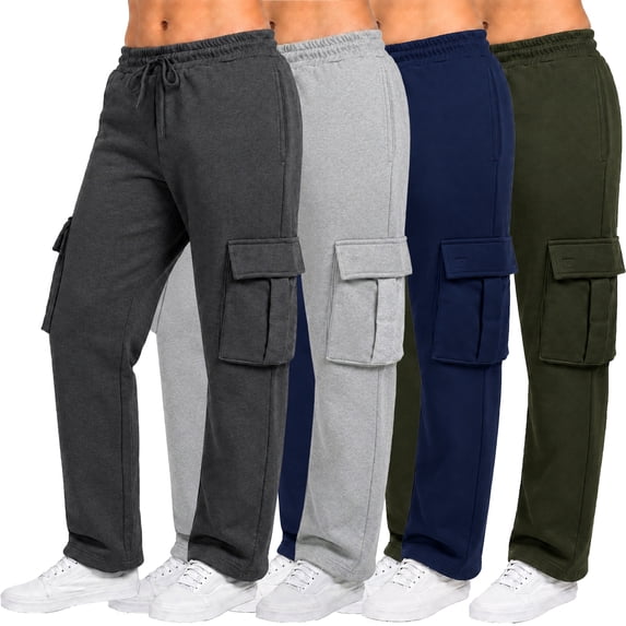 Women's 4-Pack Loose Fit Open Bottom Fleece Jogger Sweatpants with Velcro Cargo Pockets (S-5XL)