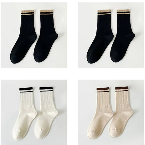 Women's 4-Pack Ribbed Crew Socks with Double Stripe Cuff Soft Stretch Fit in Neutral Tones, 4 PK-MUL B